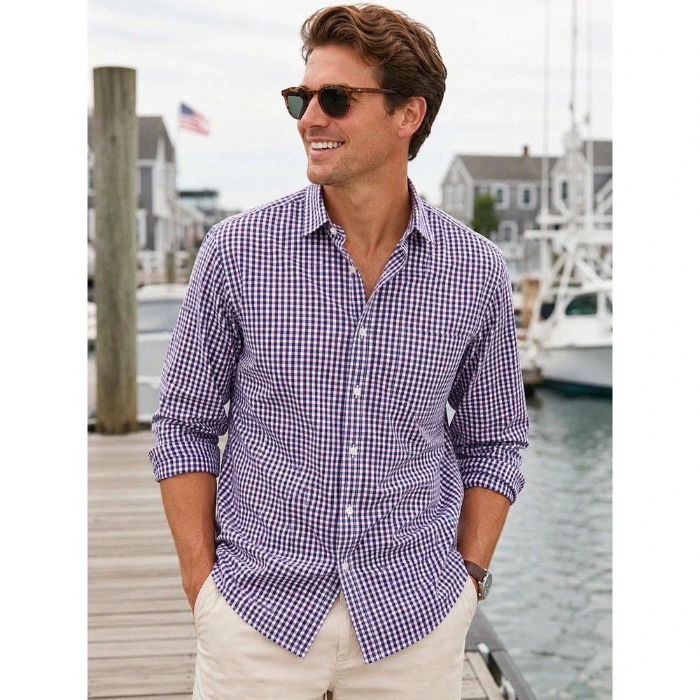 J.Crew Shirt Mens XL Extra‎ Large Blue Gingham Check Performance Slim AS989